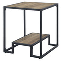 Rustic Oak And Black End Table With Open Shelf Black Brown Primary Living Space Industrial Shelves Rectangular Wood Metal Sled