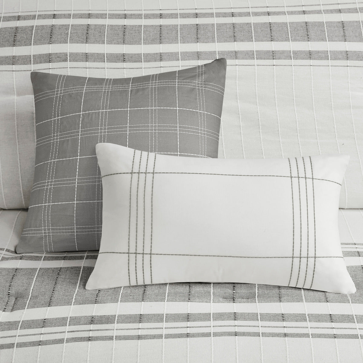 6 Piece Cotton Jacquard Oversized Comforter Set White Grey Cal King California King Grey White Cotton