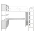 Metal Loft Bed With Wardrobe And L Shaped Desk, Full Size Loft Bed With Storage Cubes And Shelves, Heavy Duty Loft Bed For Kids Teens Adults, White Full Off White Metal