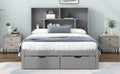 Full Size Platform Bed With Storage Headboard And 2 Drawers, Gray Box Spring Not Required Full Gray Wood Bedroom Bed Frame Solid Wood Mdf