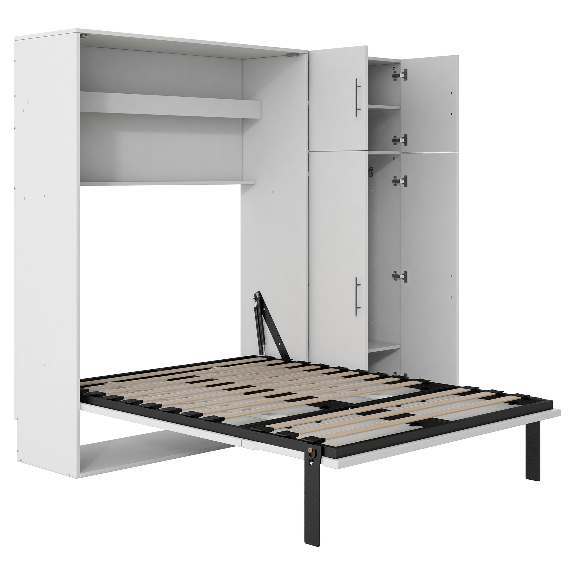 Full Size Murphy Bed With Lockers And Wardrobes, White Box Spring Not Required Full White Murphy Solid Wood Mdf