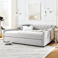 Full Size Upholstery Daybed With Twin Size Erectable Trundle And Usb Charging Design, Linen Beige Box Spring Not Required Full Beige Bedroom Linen Linen