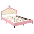 Full Size Lovely Crown Fantasy Pu Leather Princess Bed With Tufted Headboard, Pink Cream Full Pink Mdf Lvl