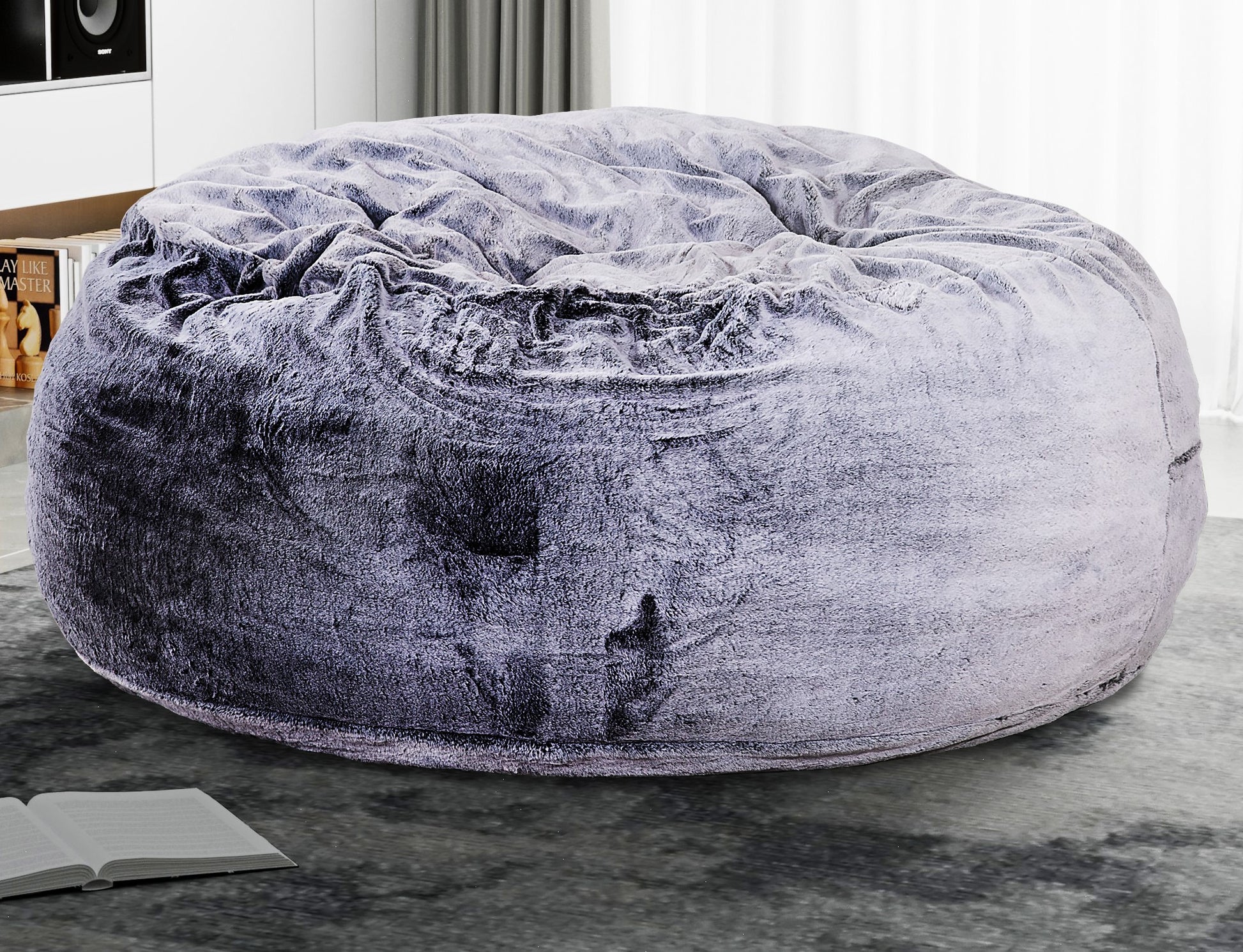 Classic 5Ft Faux Fur Memory Foam Bean Bag, Living Room Lounger, Soft Comfortable Bean Bag Chair, Purple Purple Polyester Primary Living Space Soft Backless Classic,Traditional Armless Memory Foam Polyester