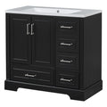 36 Inch Traditional Bathroom Vanity With Resin Sink Combo Set, Black Bathroom Cabinet With Two Doors And Four Drawers Black Bathroom Solid Wood Mdf Resin