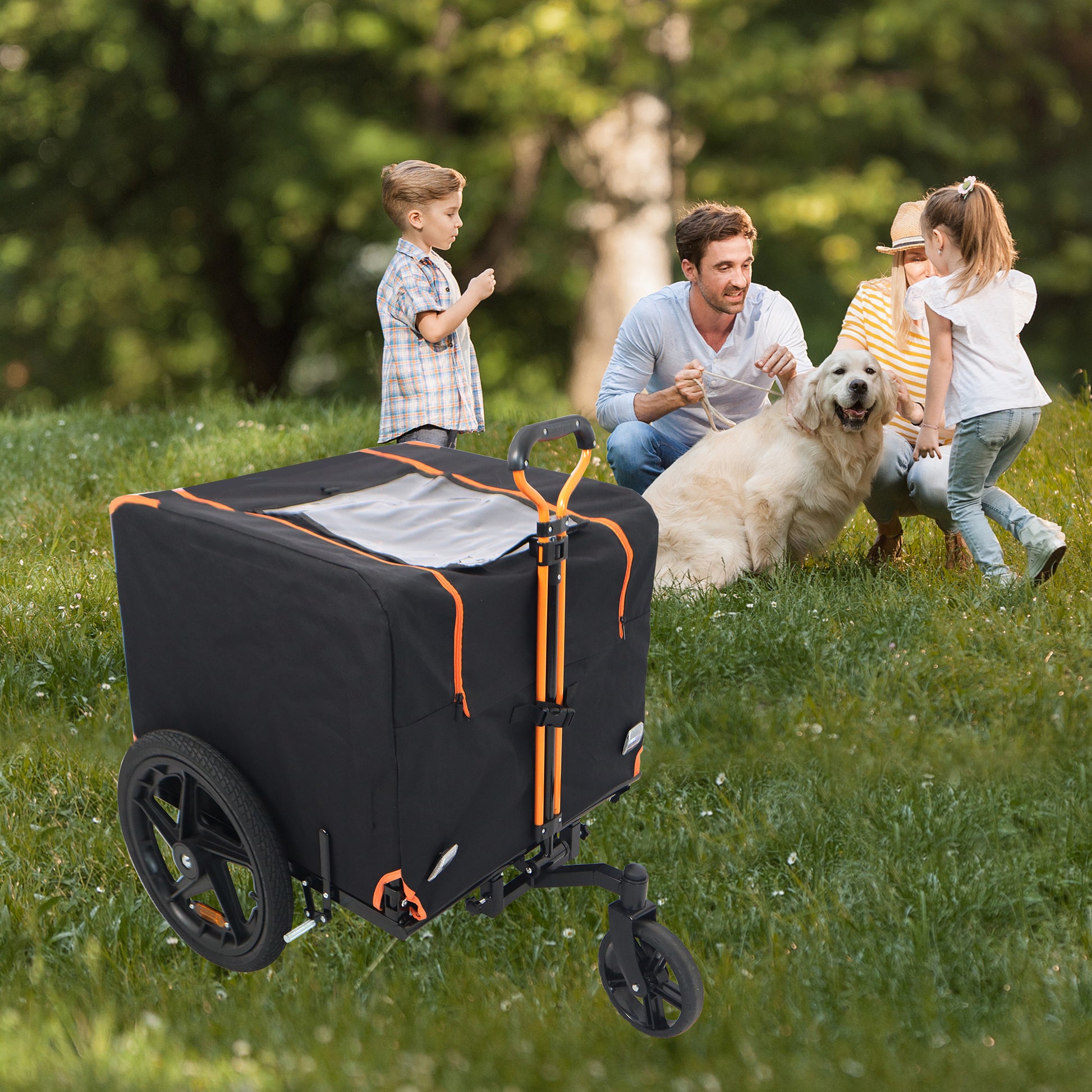 Foldable Pet Jogging Stroller Dog Carriers Bicycle Trailer Pet Dog Cat Bike Trailer Orange And Black Ideal For Small Pets Black Oxford Fabric Metal