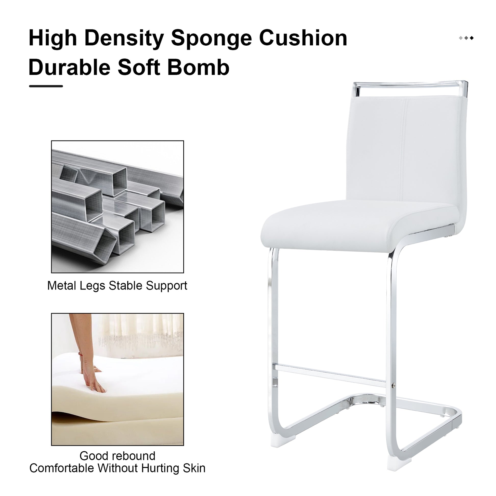 Table And Chair Set. A Rectangular Glass Dining Table With A 0.4 Inch Tempered Glass Tabletop And Mdf Board V Shaped Bracket, Paired With Chairs Consisting Of Pu Seat Cushions And Silver Metal Legs. White Black Seats 4 Tempered Glass