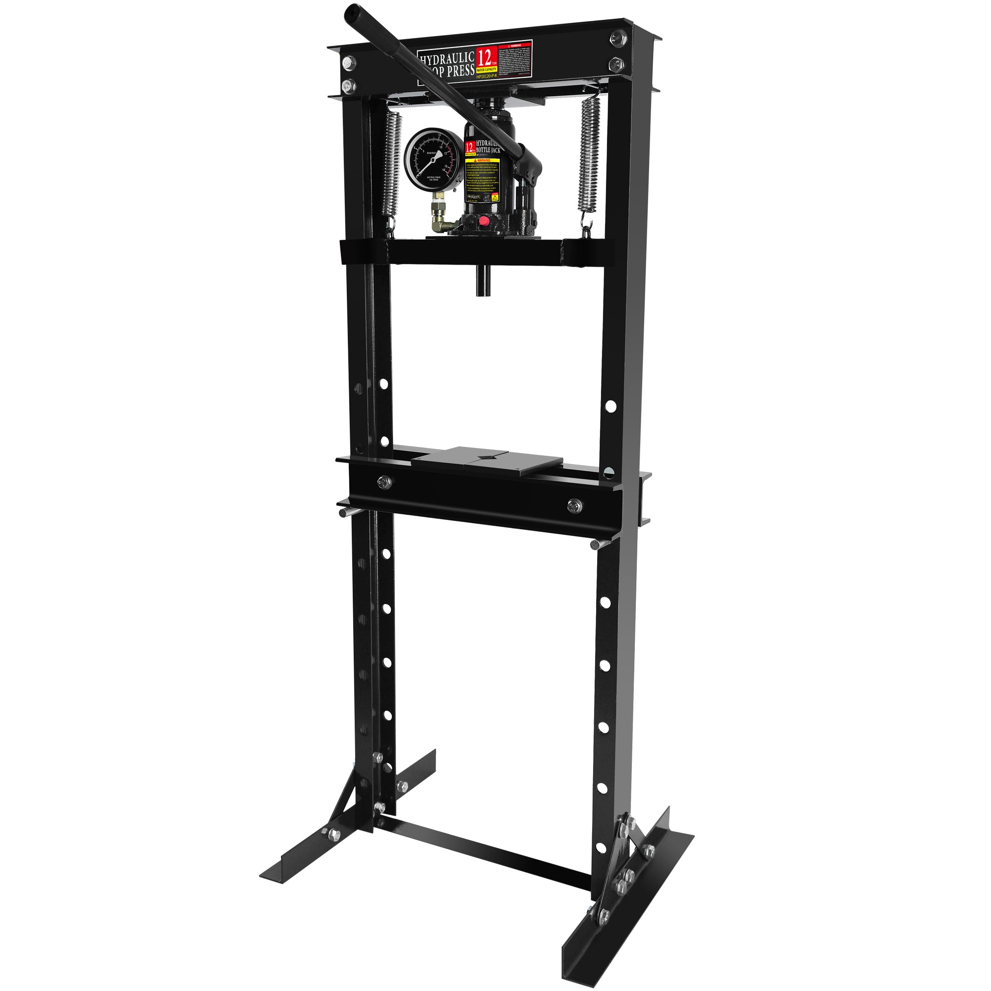 Steel H Frame Hydraulic Garage Shop Floor Press With Stamping Plates, With A Pressure Gauge,12 Ton 24,000 Lb Capacity, Black Black Steel