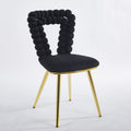 Modern Chair Set Of 2 With Golden Color Iron Tube Legs, Black Soft Cushions And Comfortable Backrest, Suitable For Dining Room, Living Room, Cafe,Hairball Back Gold Black Fabric