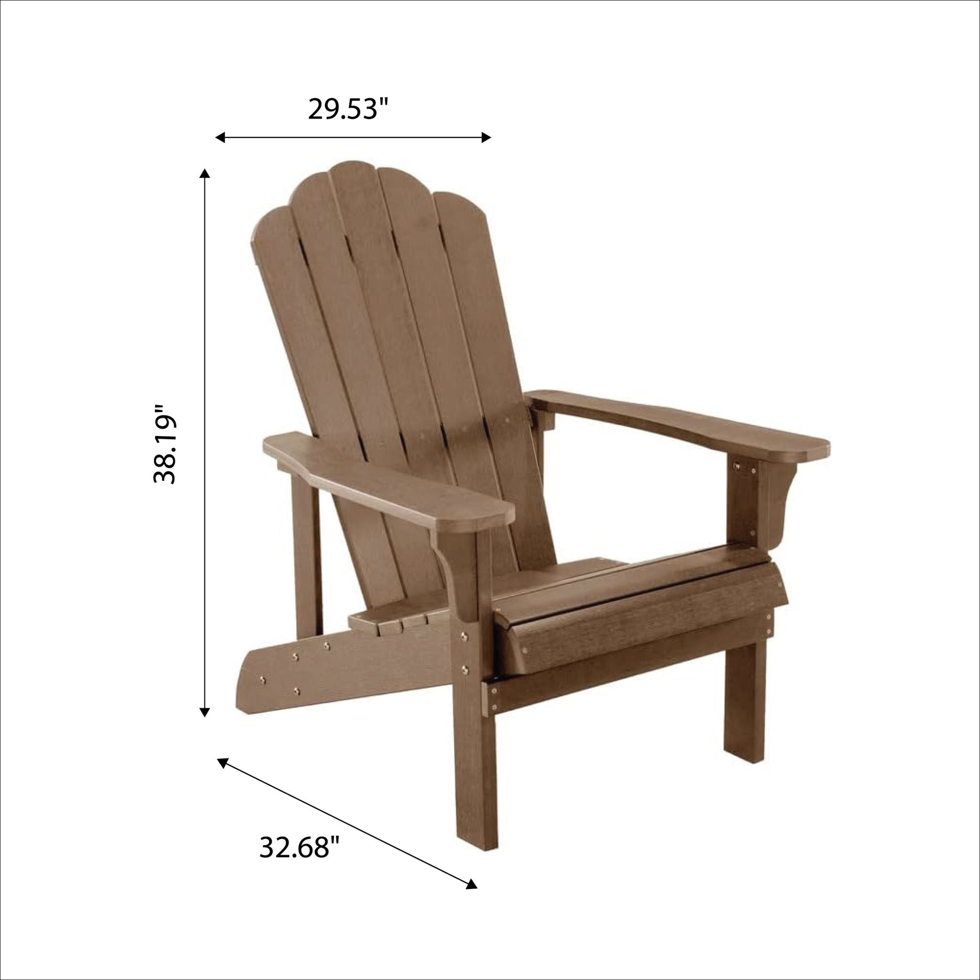 Key West Outdoor Plastic Wood Adirondack Chair, Patio Chair For Deck, Backyards, Lawns, Poolside, And Beaches, Weather Resistant, Brown Brown Polyethylene