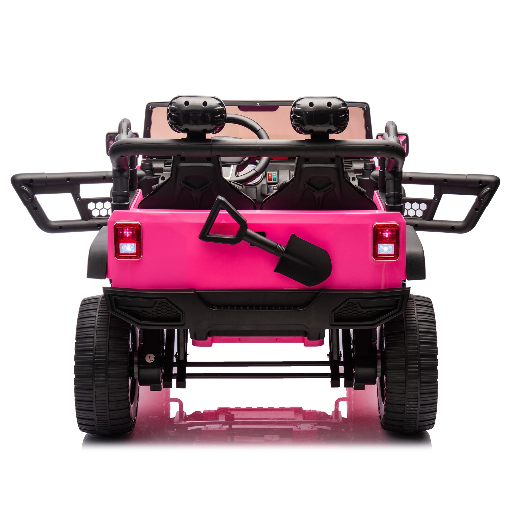 24V Two Seater Kids Ride On Truck Car W Parents Control,200W*2,Seat Width 20.28In,Four Wheel Suspension,Led Lights,Music,Mp3,Bluetooth,Two Independent Seat Belts,Suitable For Off Road For Kids Aged 3 Pink 100 149 Lbs Polypropylene