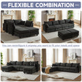 113.5'' Modular Sectiona Corduroy Sofa, Sectional Couches For Living Room U Shaped Sectional Couch With Storage Ottoman, 6 Seats Convertible Sectionals With Chaise Black Corduroy 6 Seat