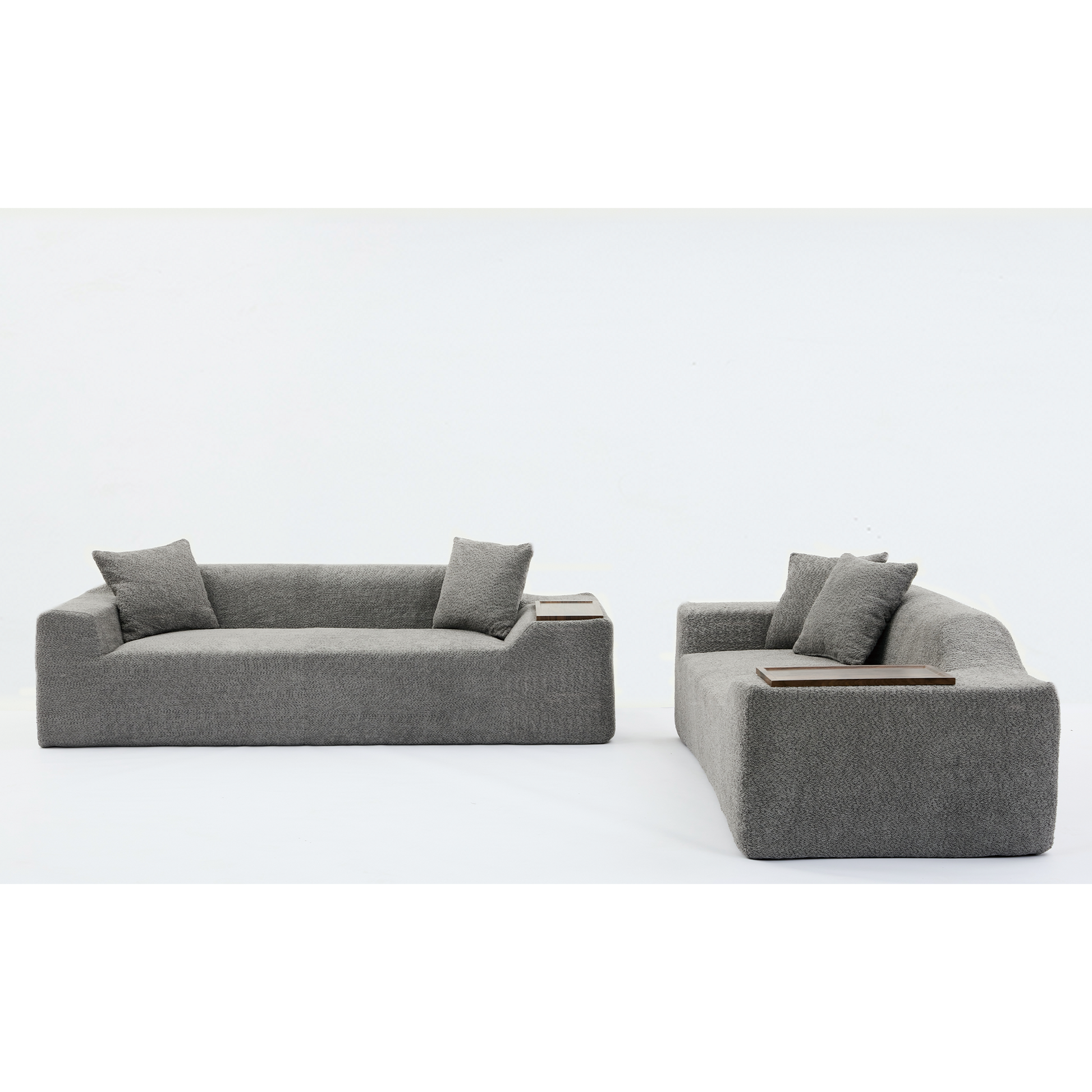 Arrived 2 Piece Boucle Cloud Sofa Set, Upholstered Sofa Set, Modern 3 Seater And 2 Seater Sofa With Mdf End Table For Living Room ,Apartment,3 2 Couch,Boucle,Dark Gray Gray Polyester Primary Living Space Soft Tight Back Modern Square Arms Foam