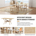 6 Piece Wood Dining Table Set With Storage Shelf And Curved Legs, Kitchen Table Set With Bench And 4 Removable Cushions Dining Chairs, Modern Style, Natural Beige Cushion Wood Dining Room Distressed Finish Rubberwood Rectangular Dining Table With Bench
