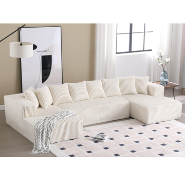 Arrived 131'' Modular Sectional Couch, U Shaped Sofachaise Lounge, Striped Fabric,Upholstered 4 Seater Couch For Living Room, Bedroom, Free Combination Sofa Corduroy ,White White Polyester Primary Living Space Soft Modern Square Arms Foam Upholstered 4