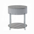 Grey High Gloss And Chrome End Table With Drawer Grey Silver Primary Living Space Shelves Round Wood Metal