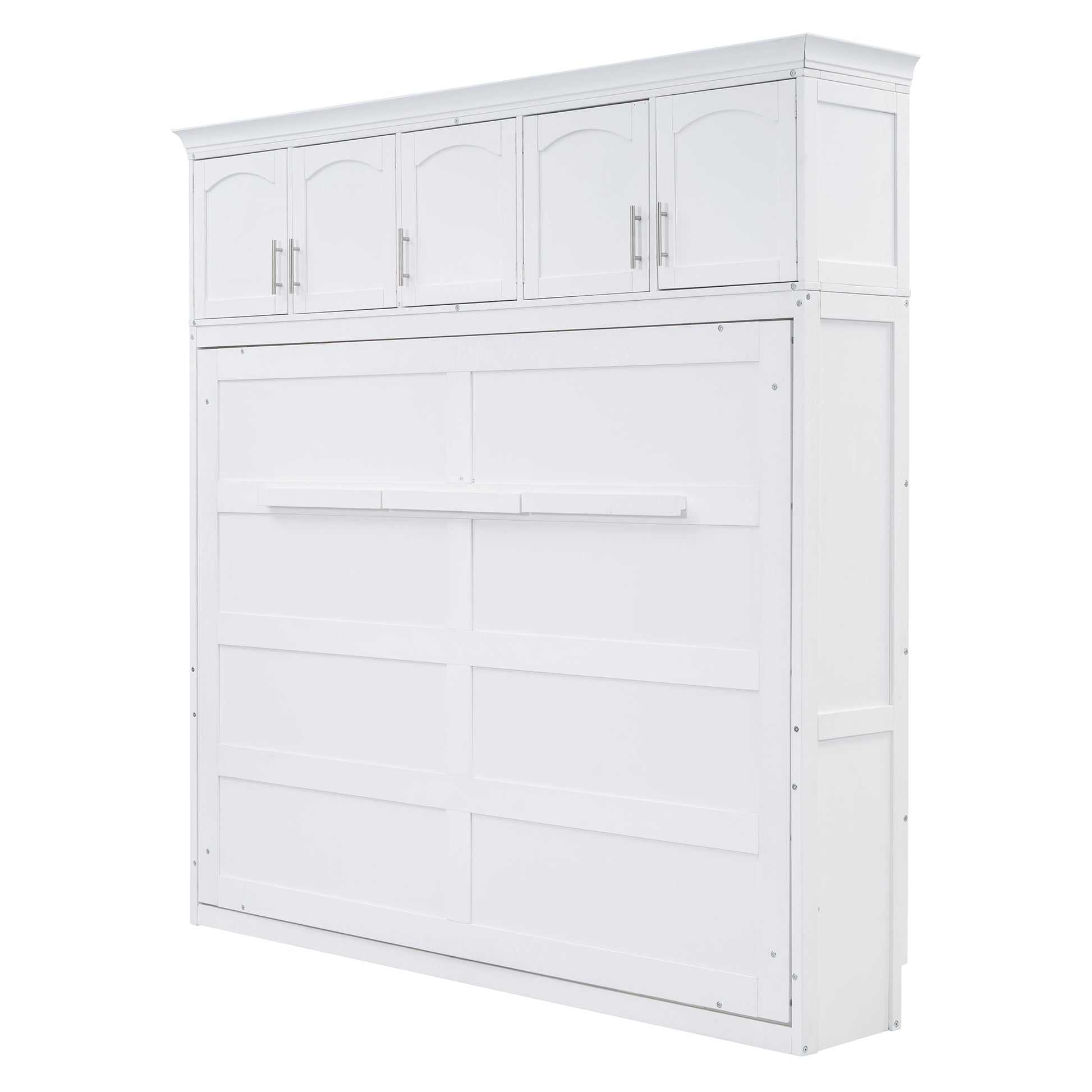 Full Size Murphy Bed Wall Bed With Top Cabinets,White Full White Plywood
