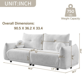 Lamb'S Wool 2 Seater Cushion Sofa 90'' Comfortable Sofa For Living Room Bedroom And Other Casual Spaces Lamb'S Wool Sofa With 2 Cushions And 2 Ball Pillows. Beige Beige Foam Fabric 2 Seat