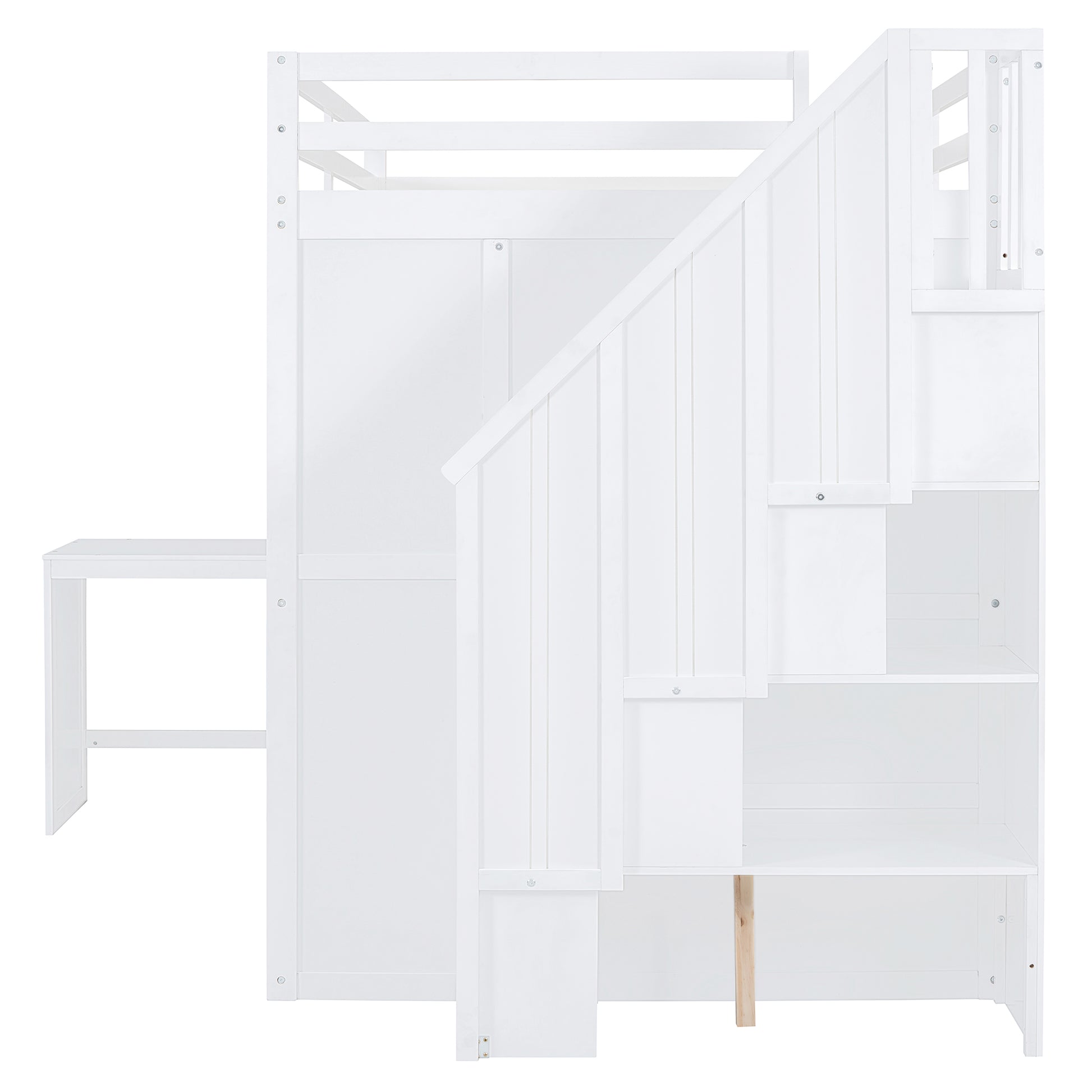 Full Size Loft Bed With Wardrobe,Desk And Shelves,White White Mdf Lvl