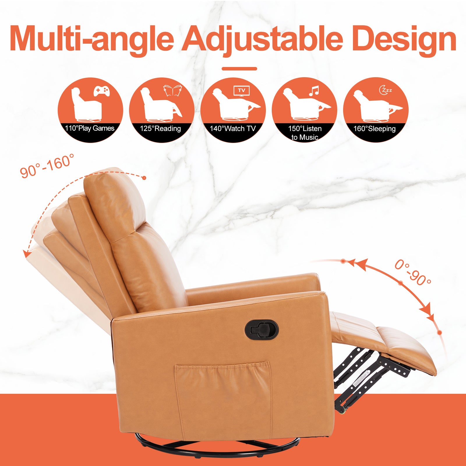 Manual Recliner Chair Winback Single Sofa,Brown Brown Fabric 1 Seat