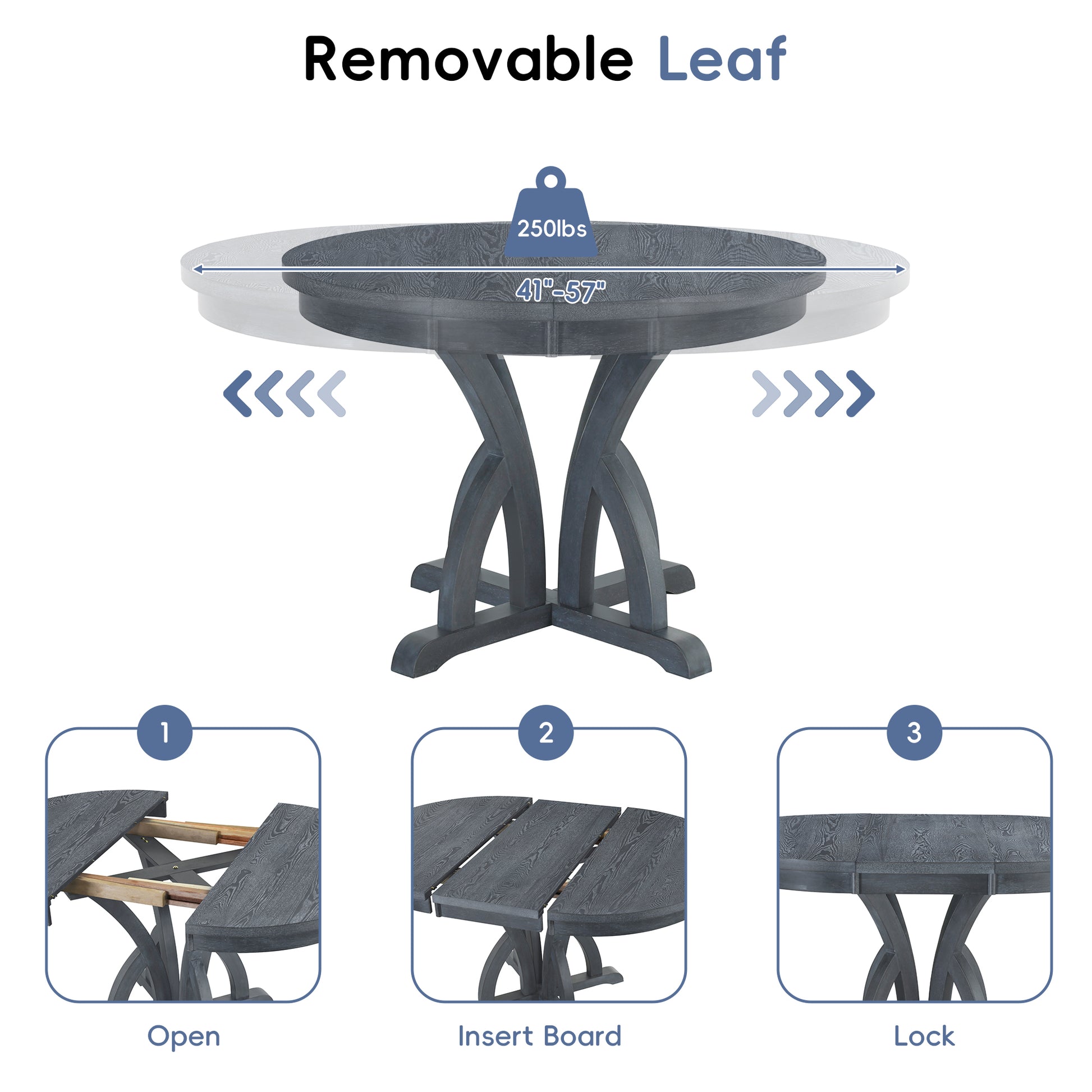 5 Piece Farmhouse Round Pedestal Extending Dining Table Set Extendable Kitchen Table Set With 15.8" Removable Leaf And Ladder Back Dining Chairs For Small Places, Black Wood Dining Room Extendable Rubberwood Oval Dining Table With Chair Upholstered Chair