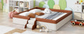 King Size Upholstered Daybed Frame With Fence And Stairs, Brown White King Brown White Mdf Lvl