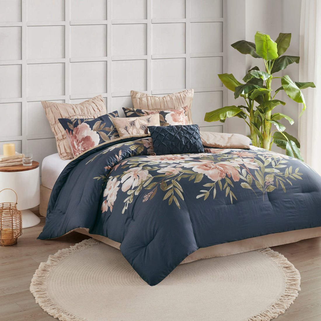 8 Piece Cotton Comforter Set Navy Cal King California King Navy Polyester