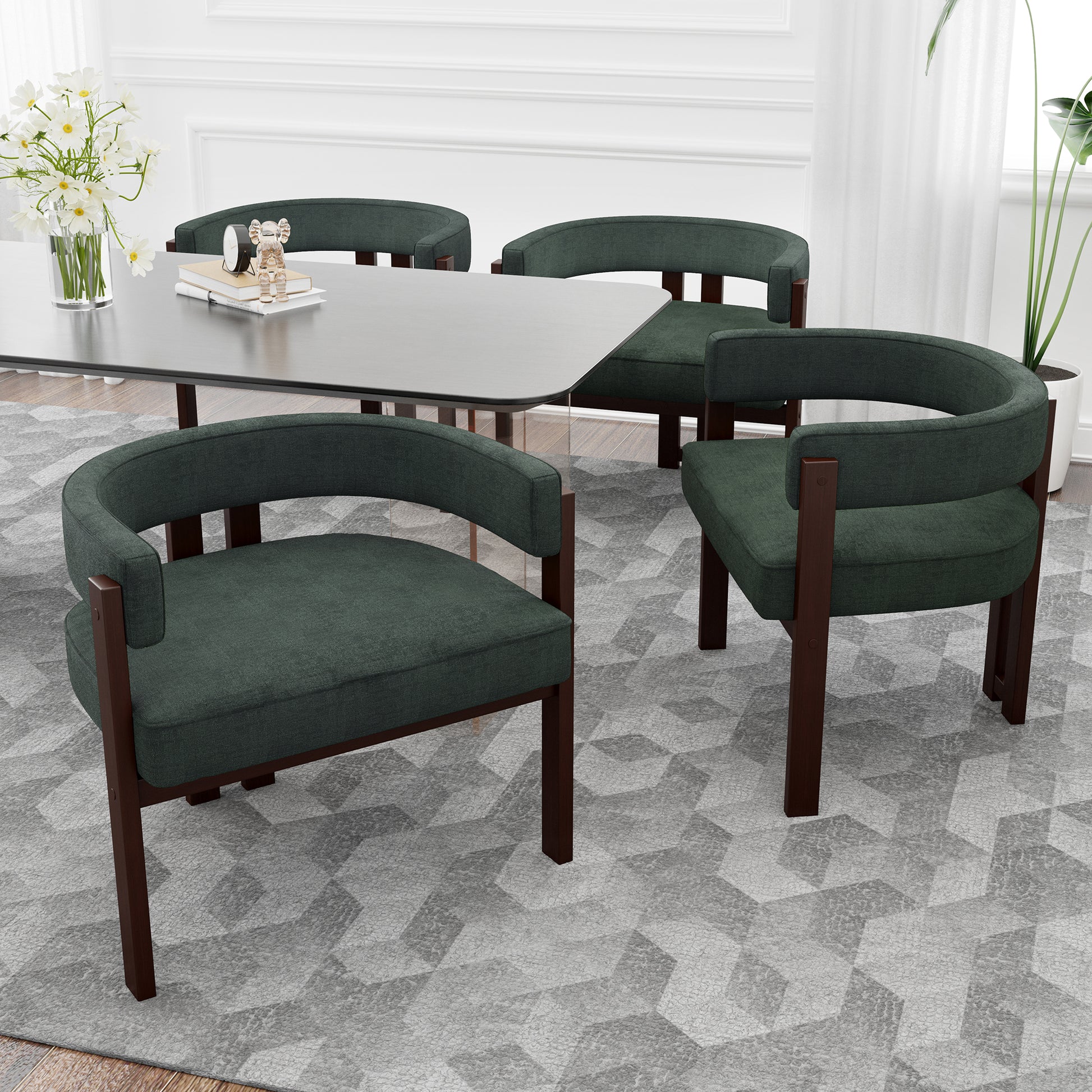 Coolmore Modern Accent Chair Teddy Upholstered Armchair With Open Back 3 Legs Barrel Dining Chair Comfy Side Chair For Living Room Bedroom Dining Room Set Of 2 Emerald Emerald Primary Living Space