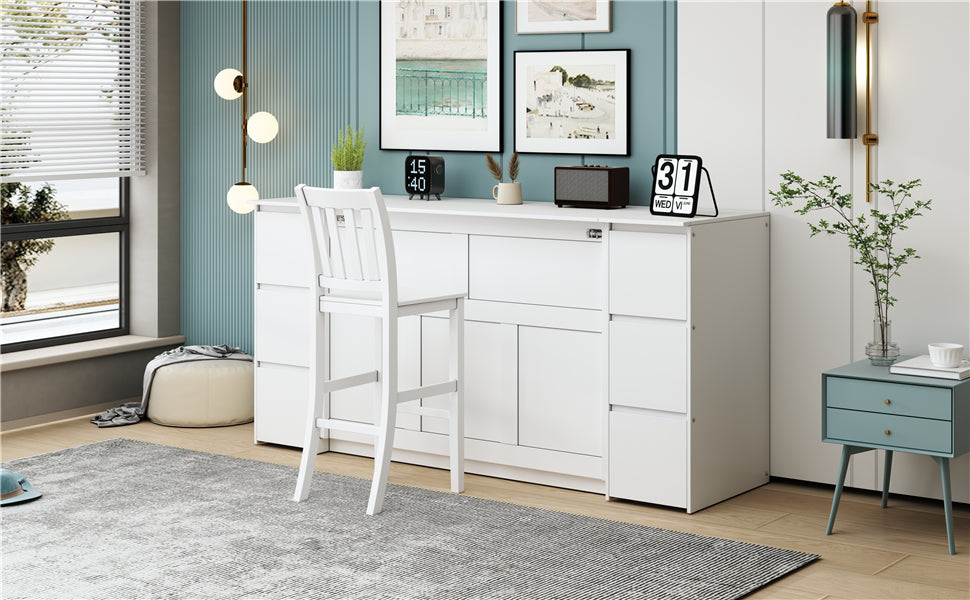 Full Size Murphy Bed With Drawers, Cabinets And Usb Ports,White Full White Mdf Lvl