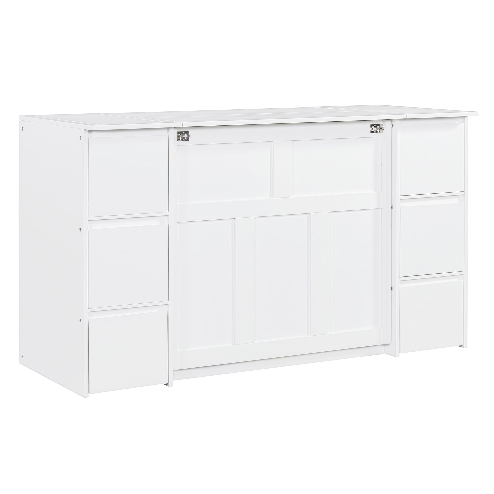Twin Size Murphy Bed With Drawers, Cabinets And Usb Ports,White Twin White Mdf Lvl