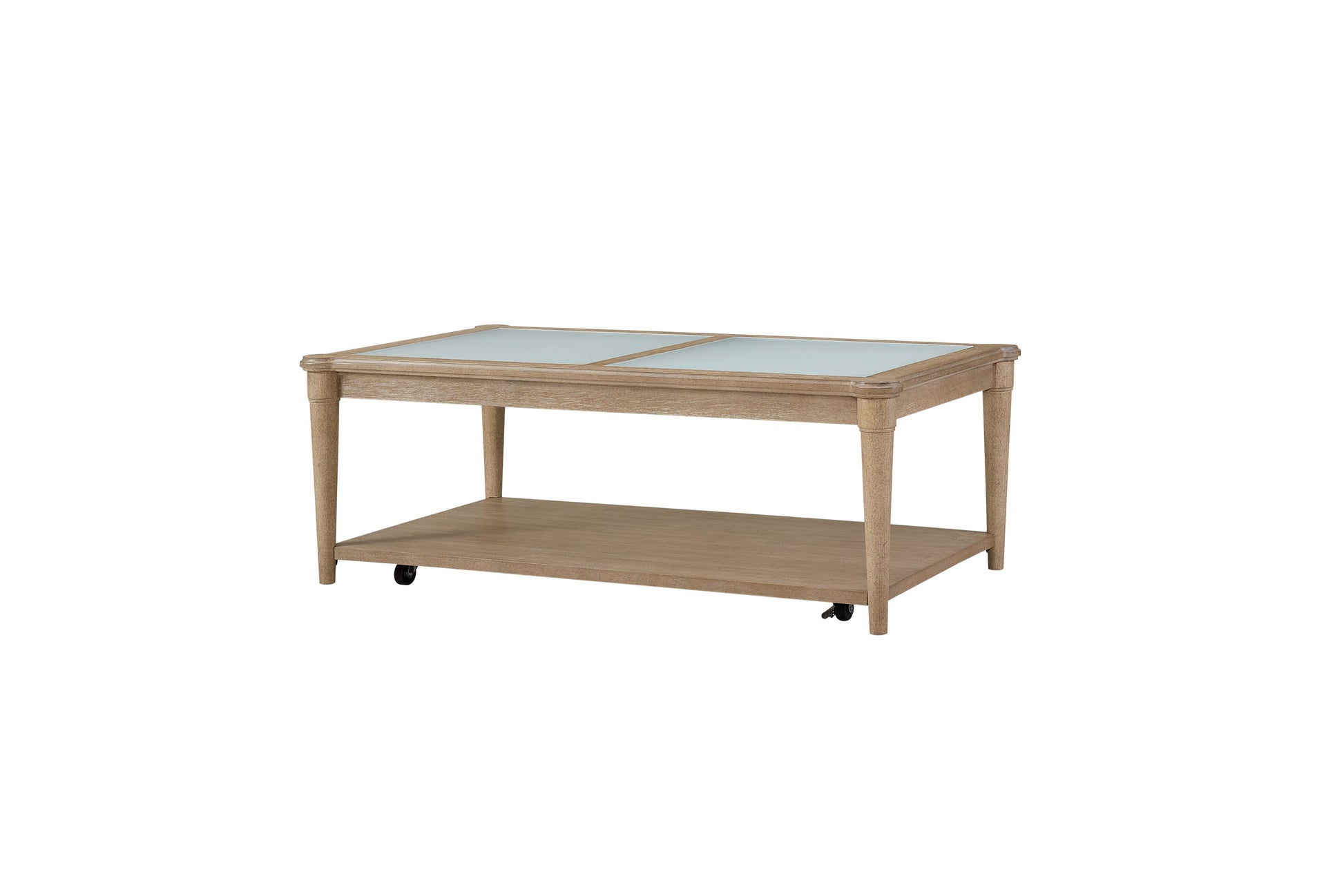 Frosted Glass Top Cocktail Table With Casters Sand Solid Wood Mdf Glass