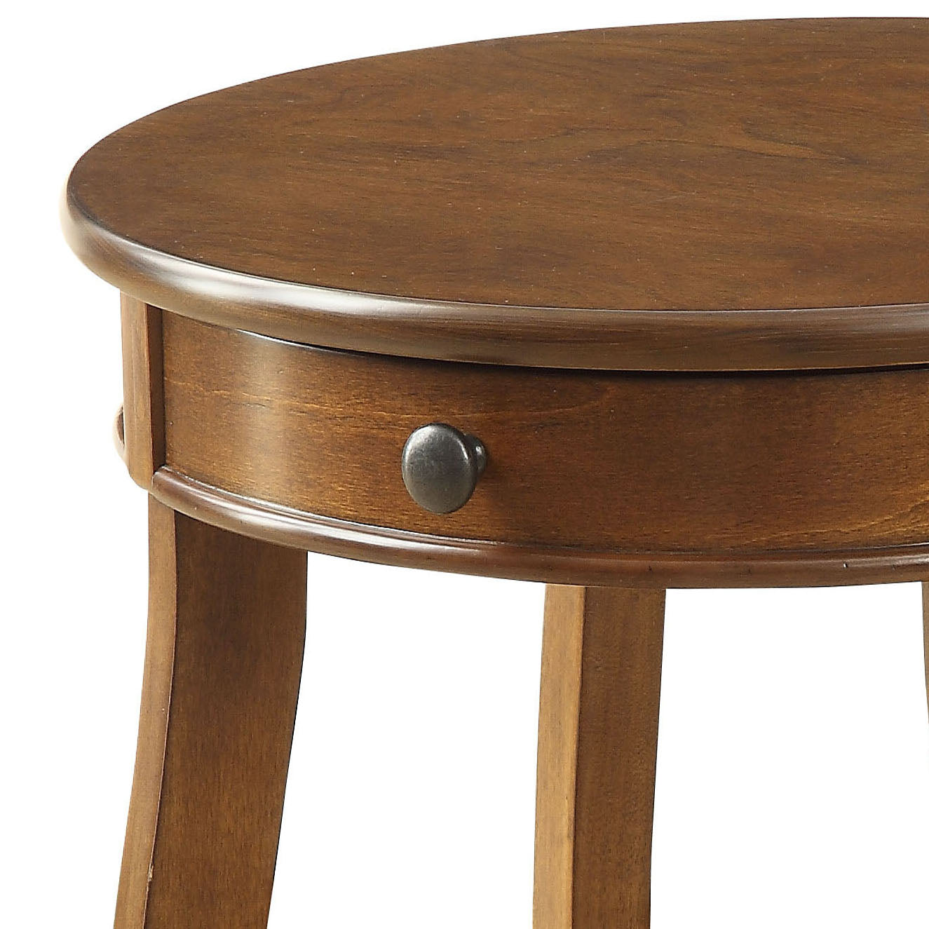 Walnut End Table With 1 Drawer Walnut Primary Living Space Transitional Drawers Round Wood