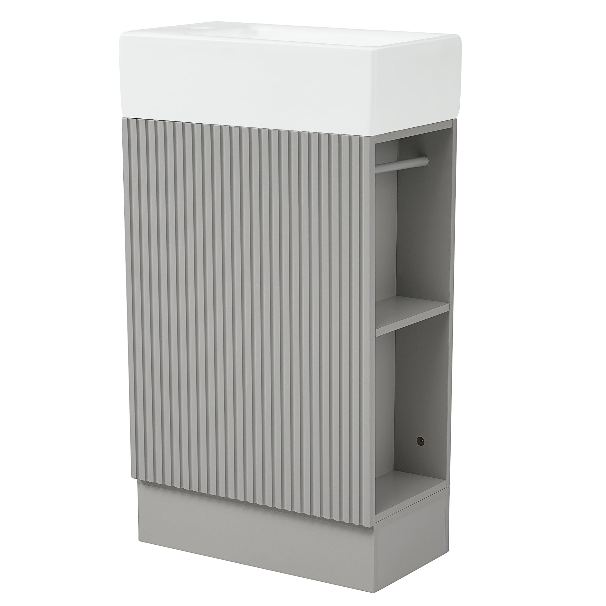 18.6" Bathroom Vanity With Sink, Bathroom Vanity Cabinet With Two Tier Shelf, Left Or Right Orientation, Grey Grey Mdf