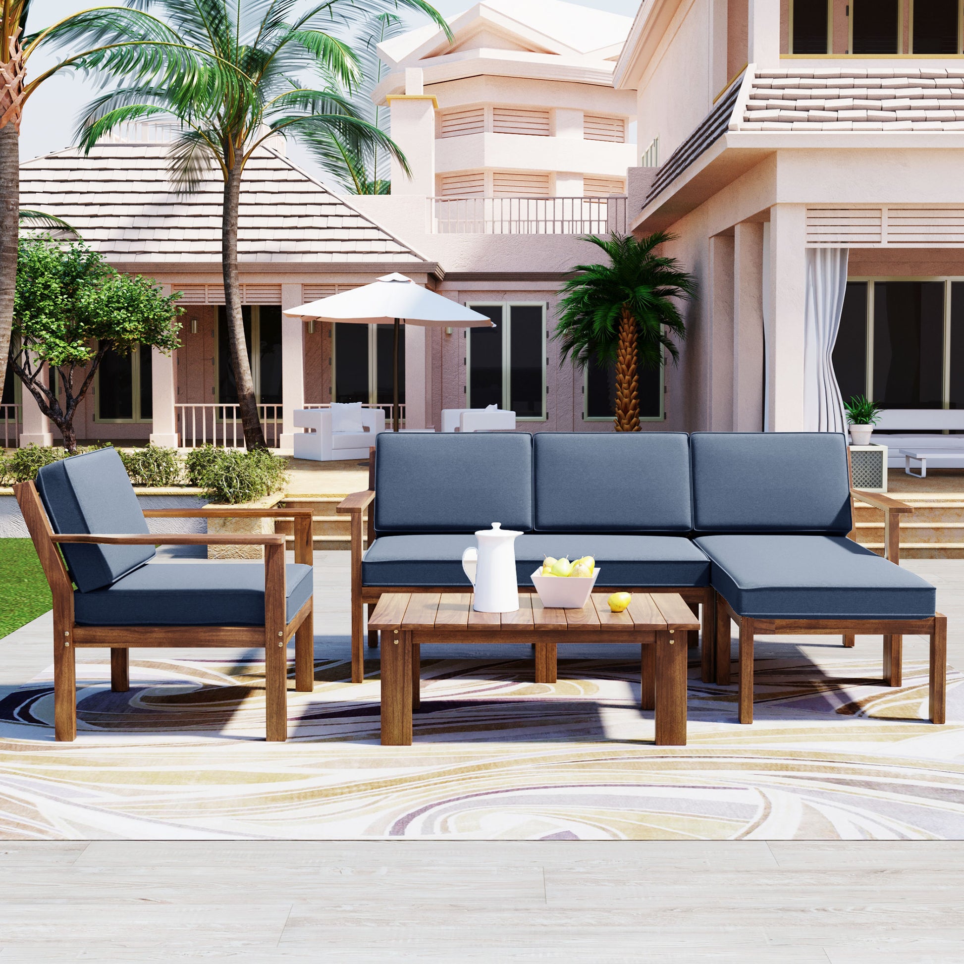 Multi Person Sofa Set With A Small Table, Suitable For Gardens, Backyards, And Balconies. Gray Acacia Wood