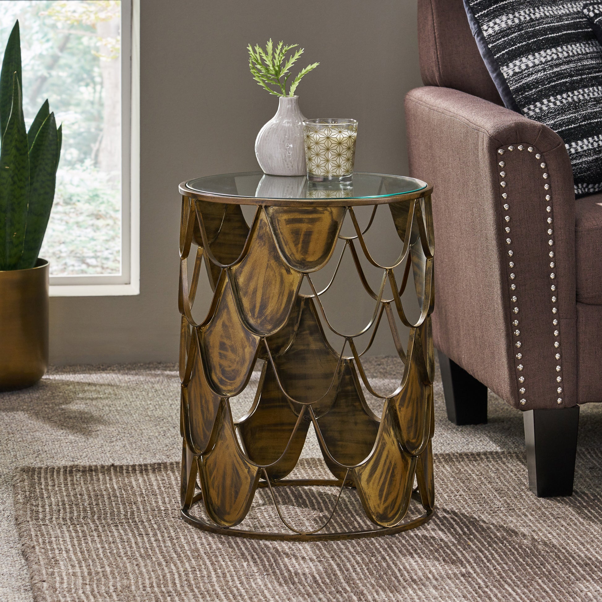 Pino Side Table Brown Glass Metal