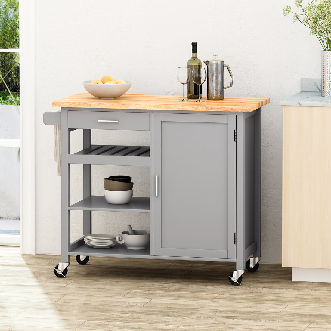 Kitchen Cart Grey Wood
