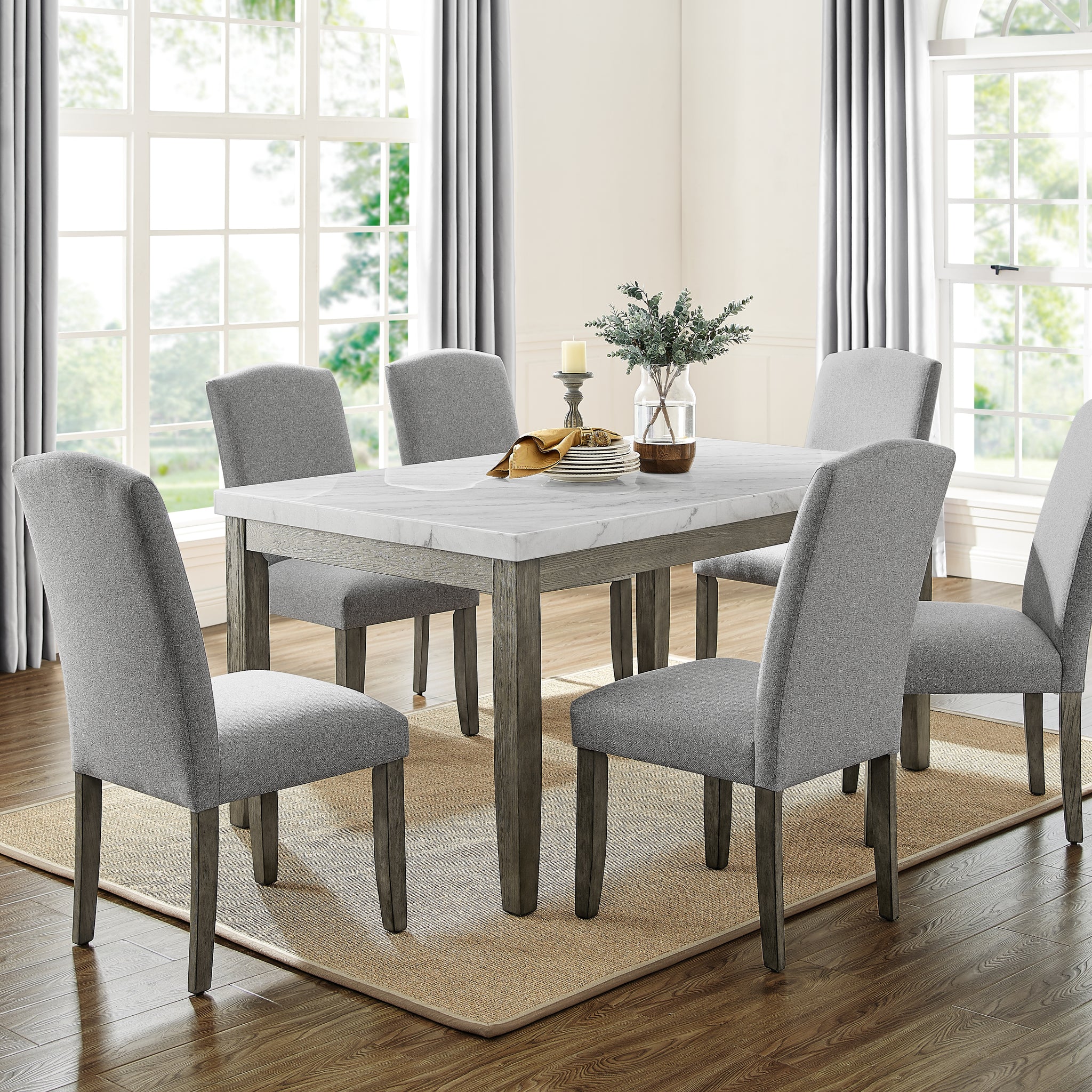 Emily 7 Piece Dining Set Dark Gray Dark Gray Marble