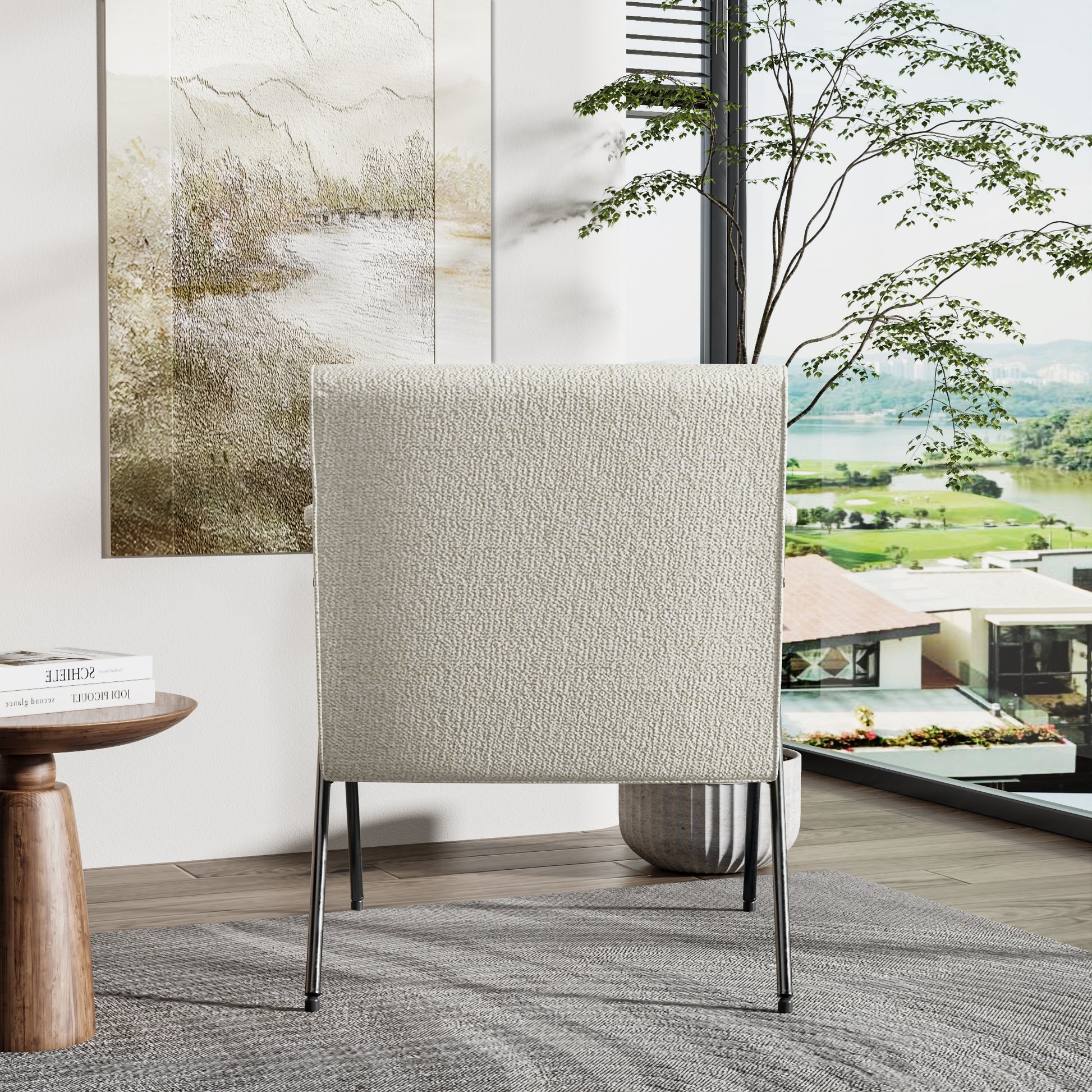 Fx P91 Wt Sofa Chair Modern White Accent Chair With Metal Frame Stylish Upholstered Single Sofa, Perfect For Living Room, Bedroom, And Office Decor Temu Suitable White Linen