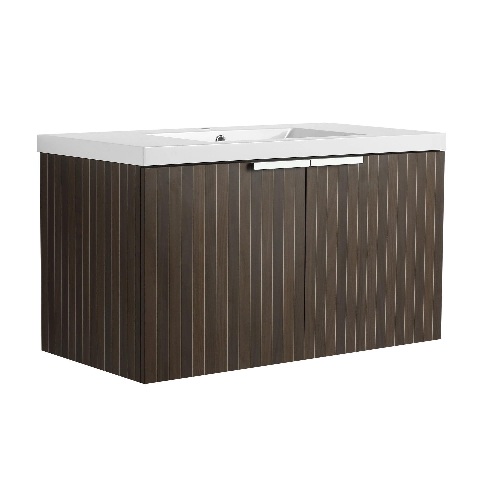36 Inch Bathroom Cabinet With Resin Sink,Soft Close Doors,Float Mounting Design Silver Brown Stripe Bathroom Modern Plywood Plywood