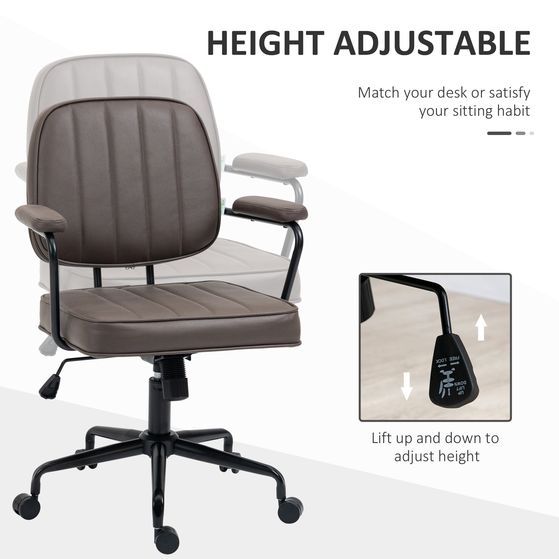 Vinsetto Home Office Chair, Microfiber Computer Desk Chair With Swivel Wheels, Adjustable Height, And Tilt Function, Light Brown Brown Polyester