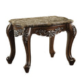 Wooden End Table With Marble Top In Antique Oak Brown Brown Wood