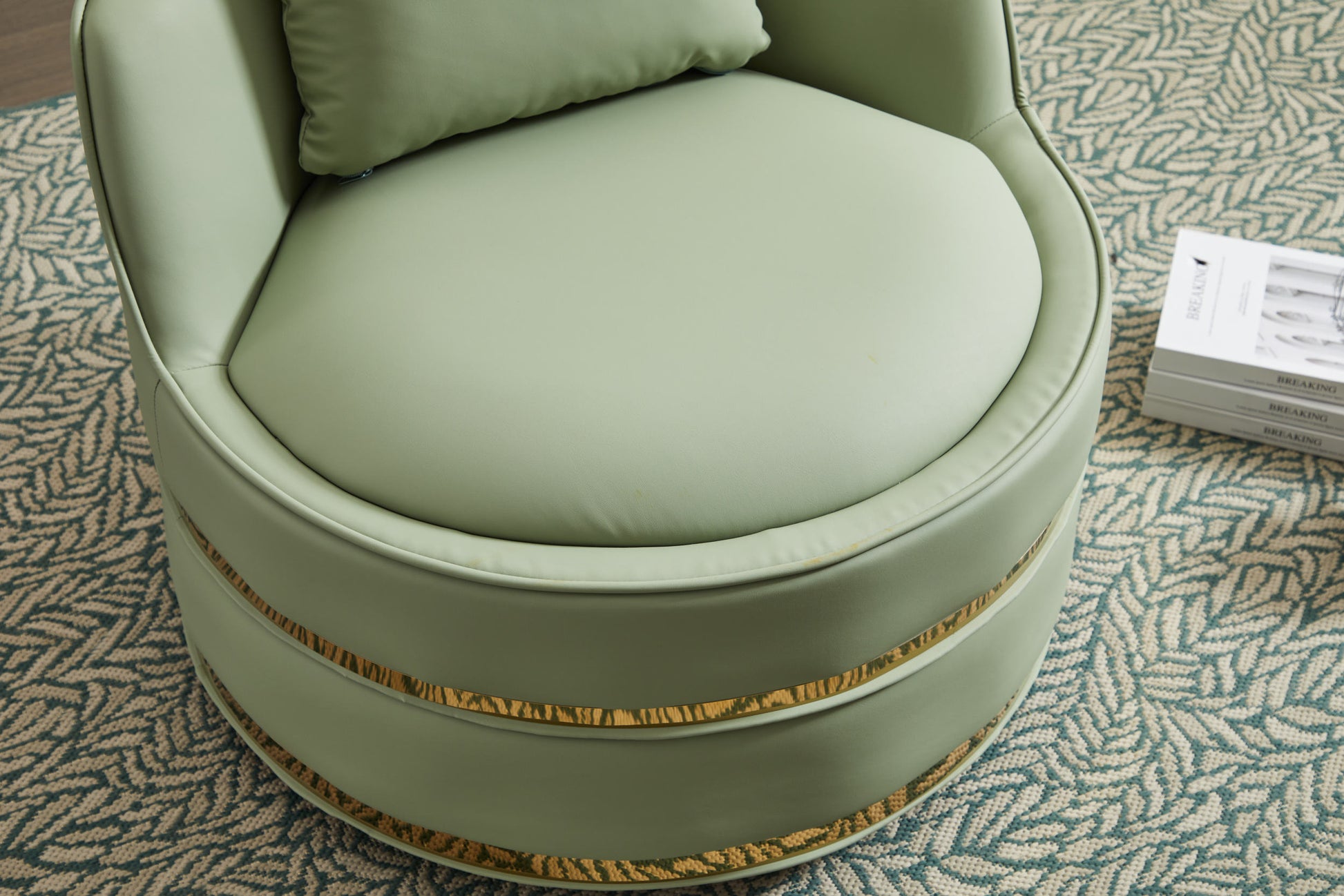 Swivel Chair, 360 Swivel Accent Chair, Barrel Chair For Living Room Bedroom Green Faux Leather