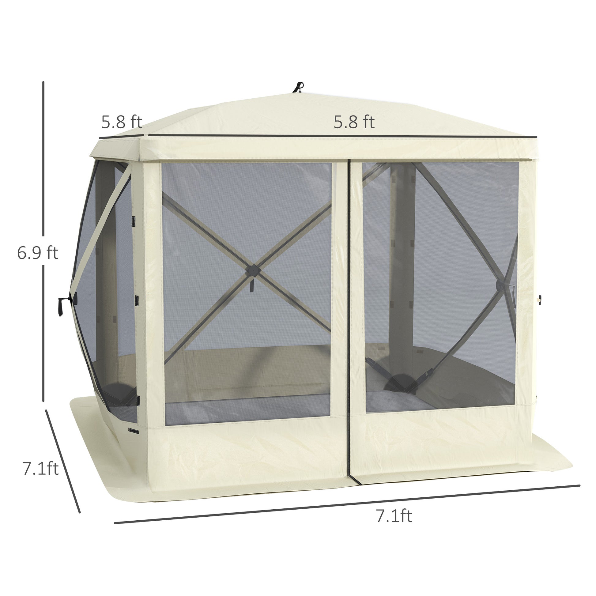 Outsunny Pop Up Camping Canopy Gazebo Screen Shelter Tent With Single Person Easy Set Up, Ventilating Mesh, Portable Carry Bag For Outdoor Camping Party Event, 7X7Ft, Beige Beige Polyester