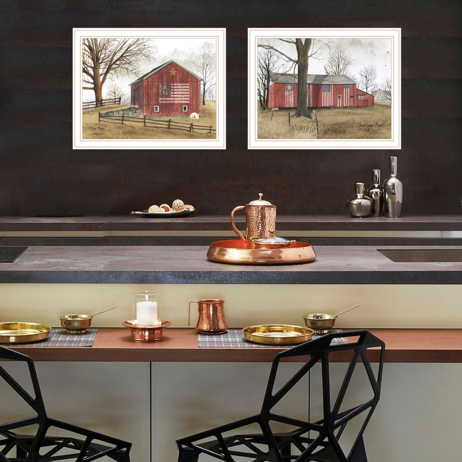 2 Piece Vignette All American Barns White Framed Wall Art For Living Room, Bedroom Wall Art Print For Home Decor By Billy Jacobs Multicolor Wood Paper