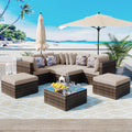 8 Piece Outdoor Wicker Sofa Set, Rattan Sofa Lounger, With Colorful Pillows, Conversation Sofa, For Patio, Garden, Deck, Brown Wicker, Beige Cushion Yes Brown Garden & Outdoor Complete Patio Sets Foam Wicker