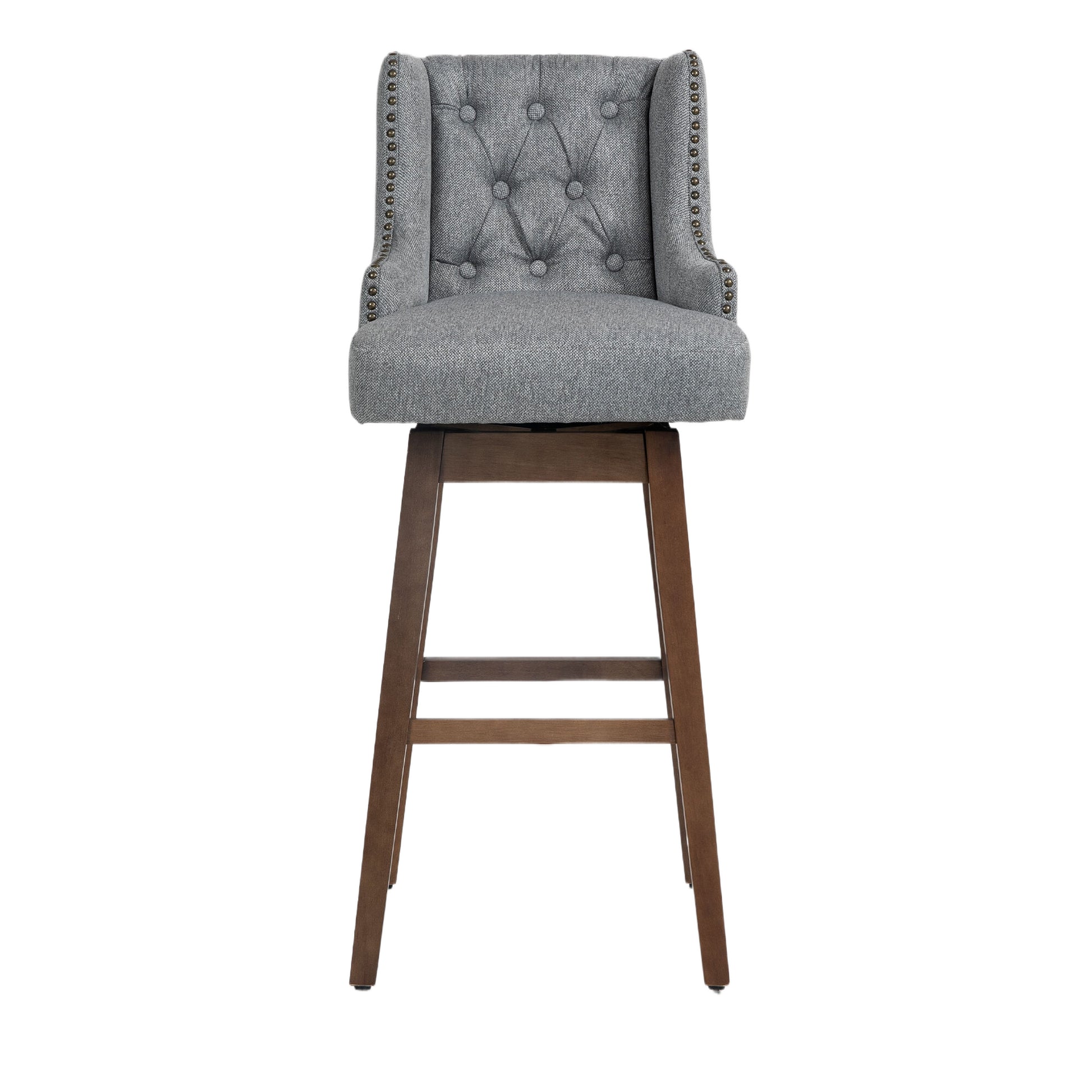 Coolmore Bar Stools Set Of 2 Counter Height Chairs With Footrest For Kitchen, Dining Room And 360 Degree Solid Wood Legs Swivel Bar Stools Set Of 2 Gary Linen Gray Foam Linen