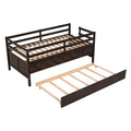 Low Loft Bed Twin Size With Full Safety Fence, Climbing Ladder, Storage Drawers And Trundle Espresso Solid Wood Bed Espresso Solid Wood