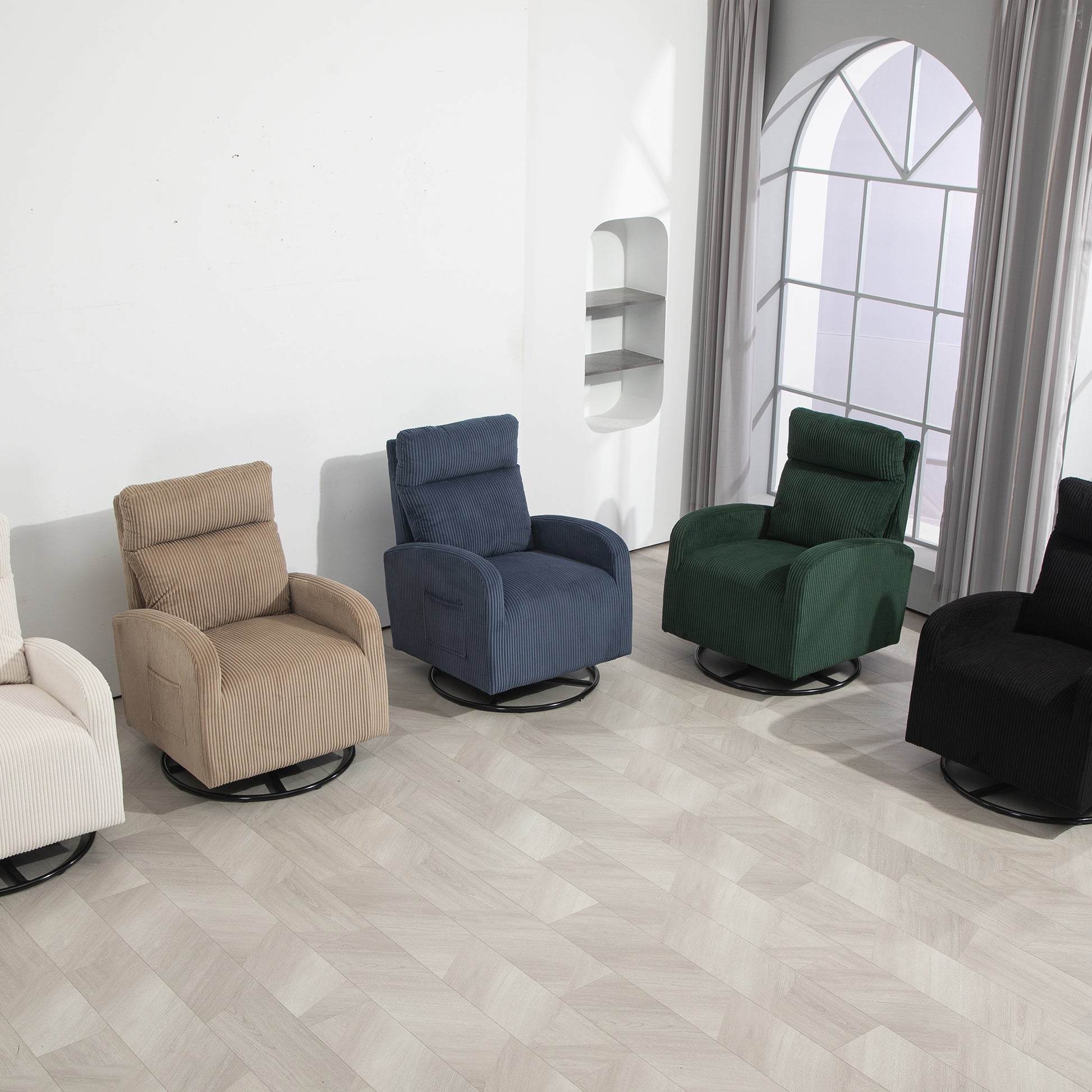 Jiada Upholstered Swivel Glider.Flannel Fabric.Rocking Chair For Nursery In Beige.Modern Style One Left Bag Beige Primary Living Space Foam Fabric Metal