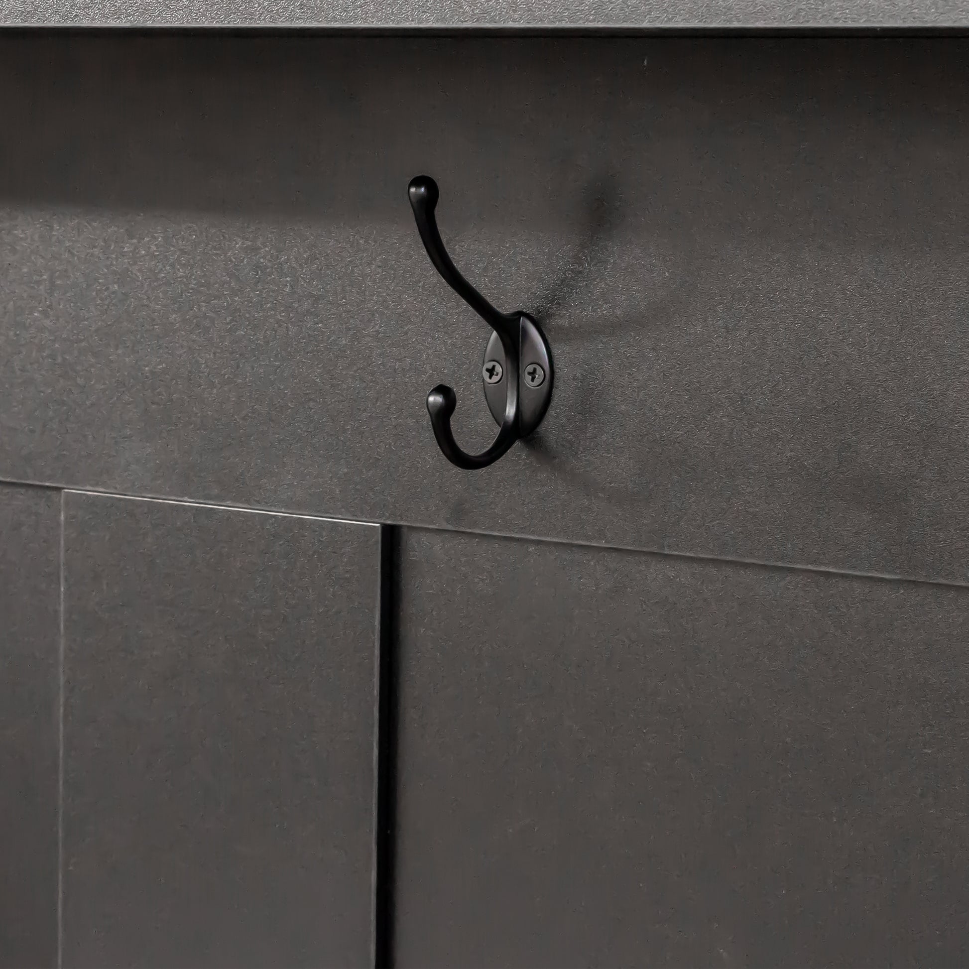 Farmhouse 4 In 1 Hall Tree With Wood Grain Bench And Top, Multifunctional Coat Rack With Black Hooks And Shell Handles, Mudroom Bench With Adjustable Shelves For Hallway, Living Room, Black Black Primary Living Space Particle Board