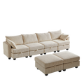 113.5'' Modular Sectiona Corduroy Sofa, Sectional Couches For Living Room U Shaped Sectional Couch With Storage Ottoman, 6 Seats Convertible Sectionals With Chaise Beige Corduroy 3 Seat